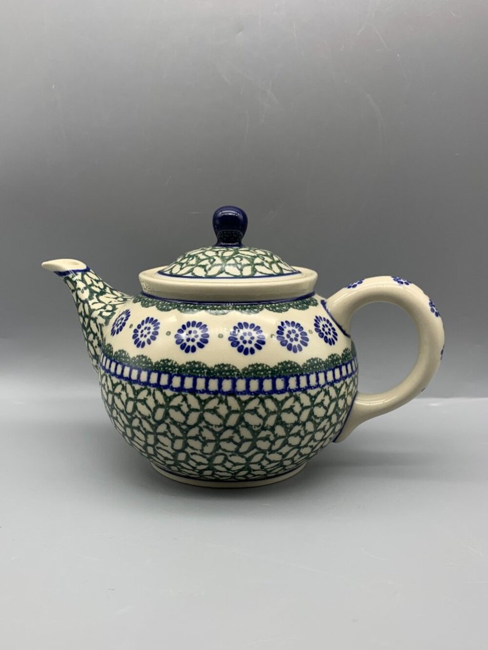 Blue Rose "Maia" Pattern Made in Poland Polish Pottery Small Teapot